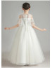 Cold Shoulder Beaded Lace Tulle Flower Girl Dress